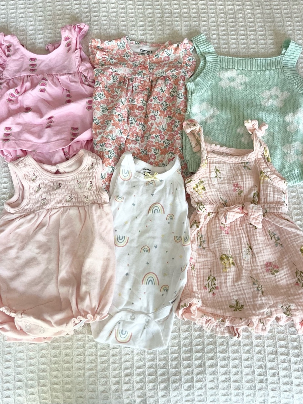 Carter's Pastel Floral & Rainbow Baby One-Piece Set - Pink, Mint, White
